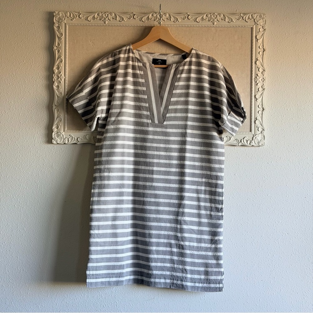 ATM Anthony Thomas Melillo Gray & White Striped Short-Sleeve Tunic Dress